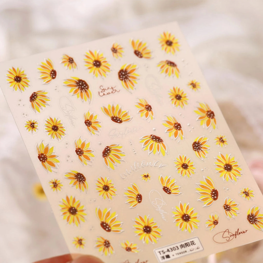 5D Sunflower Nail Stickers – Floral Self-Adhesive Nail Decals Nail Art Stickers QXL