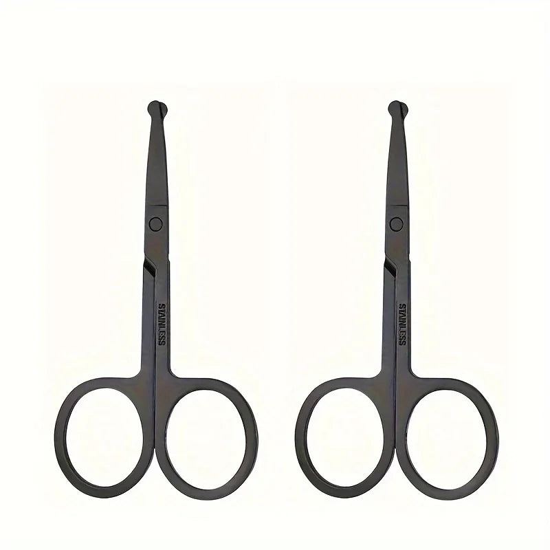 Stainless Steel Beard & Facial Hair Scissors – Round Safety Tip Grooming Scissors QXL 2pcsBlack