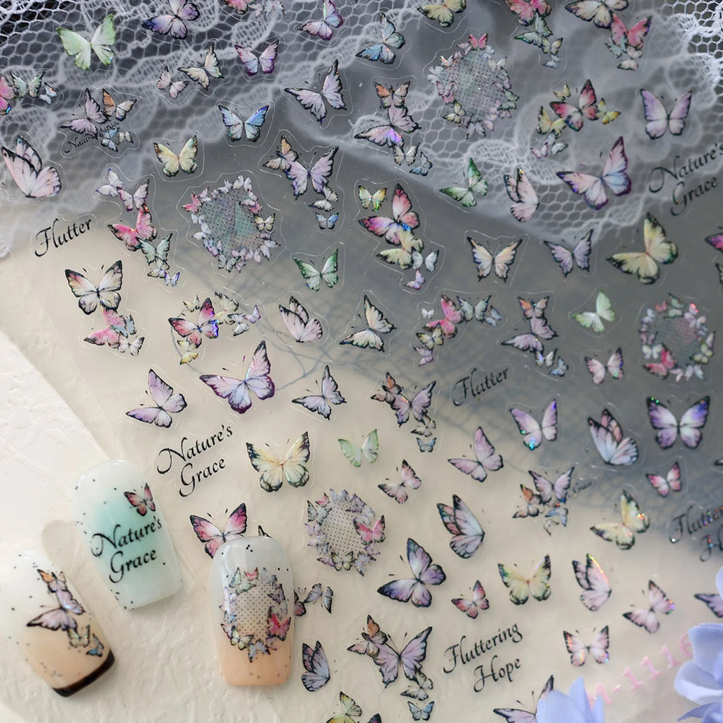 5D Holographic Butterfly Nail Art Stickers | Laser Decals DIY Nail Art Stickers QXL