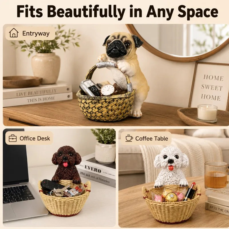 Resin Dog Statue Storage Tray | Key Bowl & Desk Organizer Decorative Storage Tray QXL