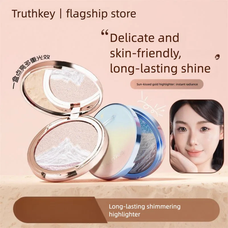TRUTHKEY Three-Color 3D Face Highlighter Powder – Pearlescent Glow Face Highlighter Powder QXL
