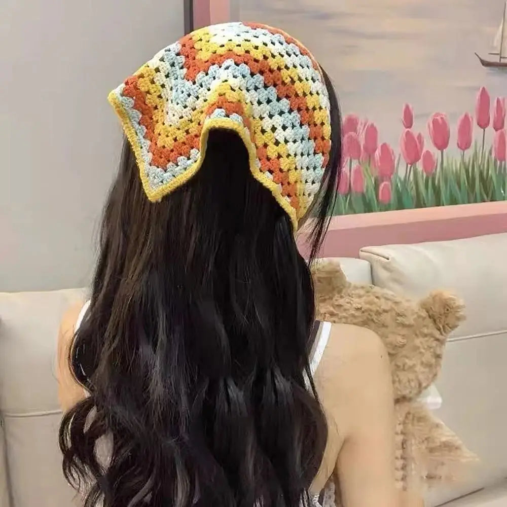 Handmade Crochet Floral Triangle Headband | Knitted Headscarf Crochet Headband QXL