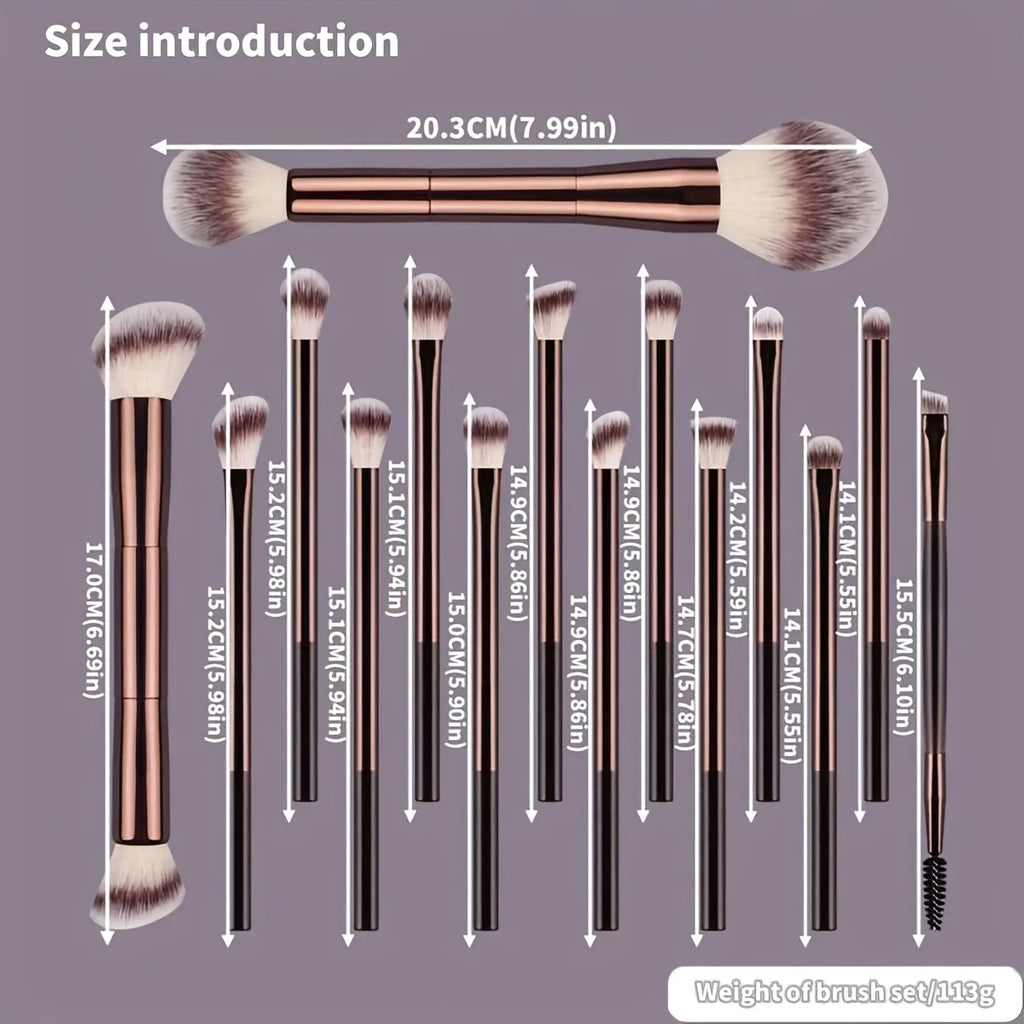 15-Piece Professional Soft Makeup Brush Set | Aluminum Handle Makeup Brush Set QXL