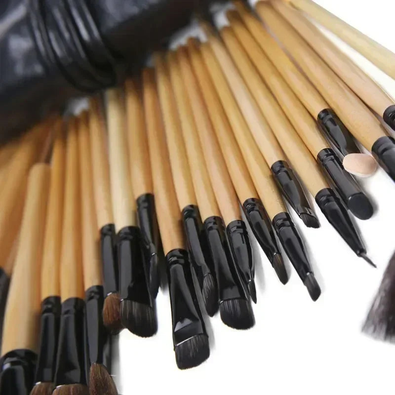 24-Piece Professional Makeup Brush Set | Leather Roll Case Makeup Brush Set QXL