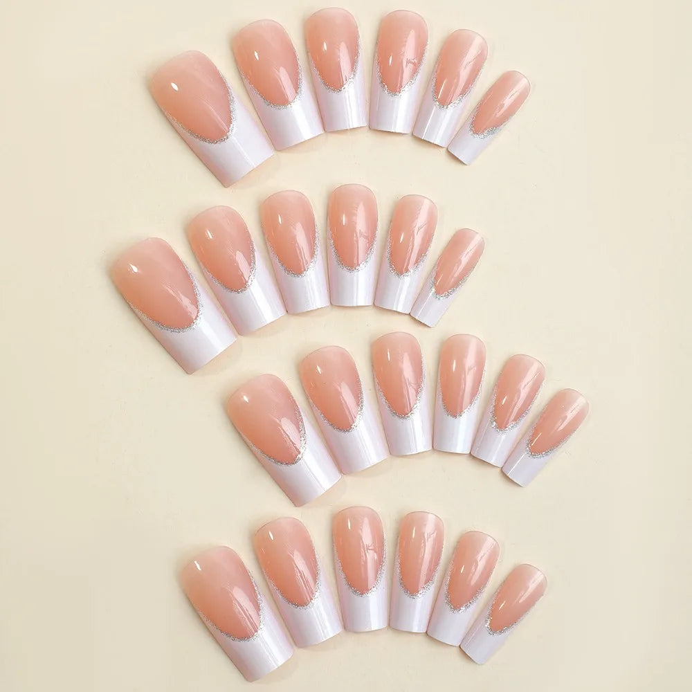 24-Pack French Square Press-On Nails | Full Cover False Nails Press-On Nails QXL