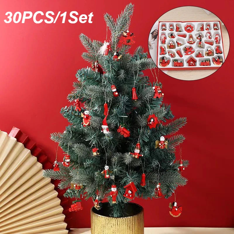 30-Pc Wooden Christmas Tree Pendant Ornaments | Cartoon Dolls Christmas Tree Ornaments QXL