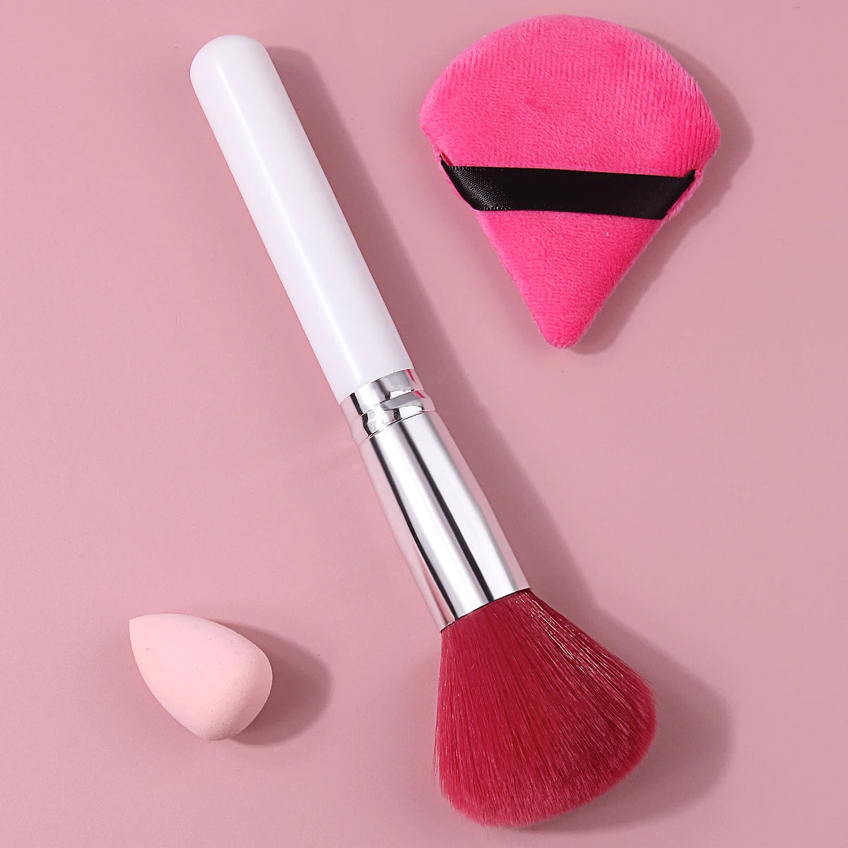 KOSSHOW 3-Pc Pink Makeup Set | Blush Brush, Puff & Sponge Makeup Brush Set QXL