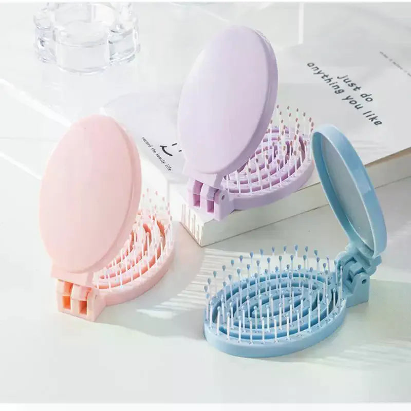 2-in-1 Folding Hair Comb with Mirror | Travel Pocket Comb Folding Hair Comb QXL