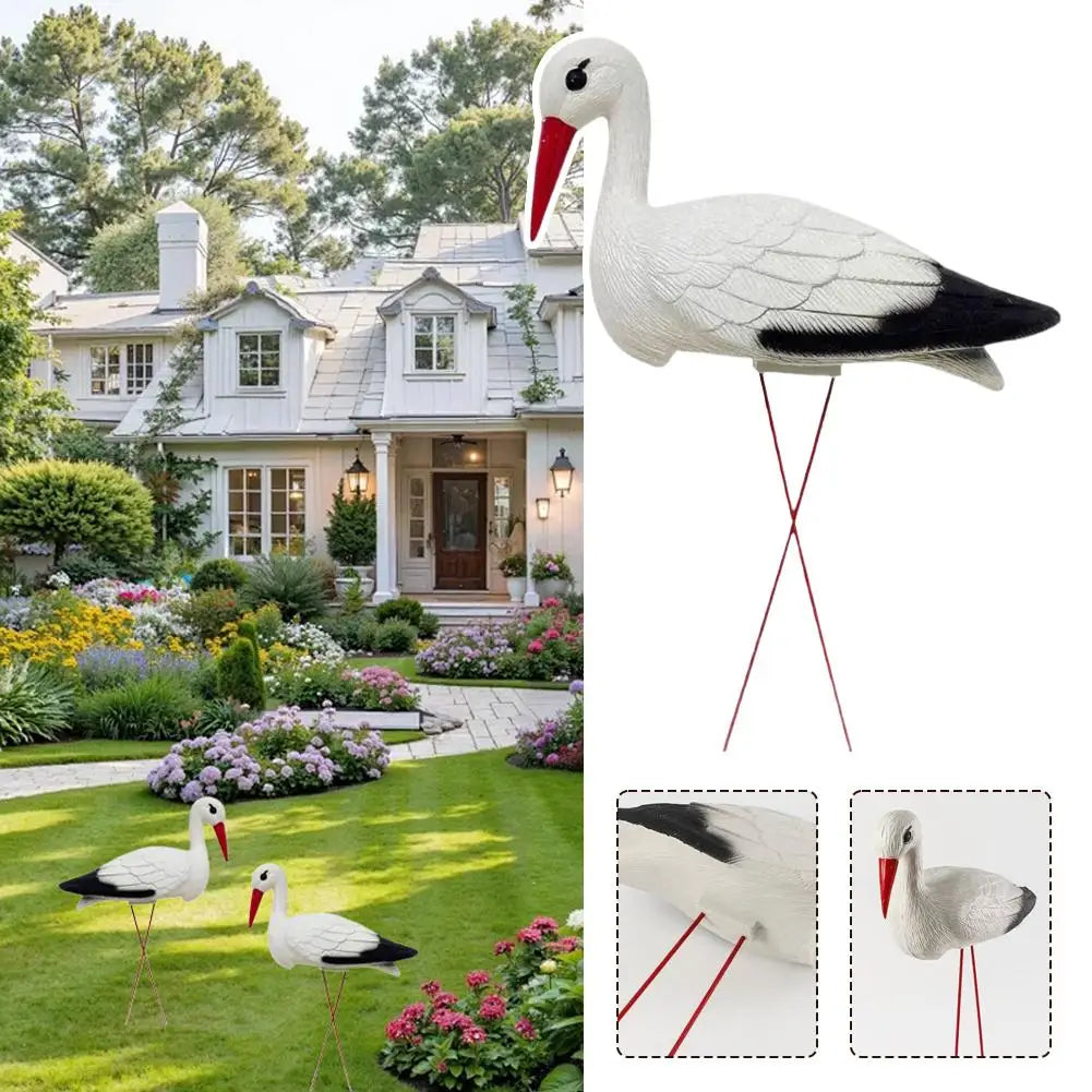 Realistic White Stork Garden Figurine | PE Crane Lawn Statue Garden Bird Statue QXL