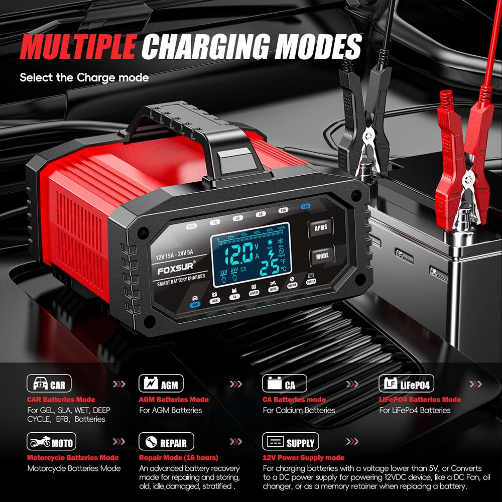 EAFC 12V 15A / 24V Smart Battery Charger | AGM GEL LiFePO4 Battery Charger QXL