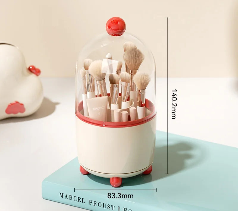 360° Rotating Makeup Brush Holder with Dustproof Lid Makeup Brush Organizer QXL Cream Red
