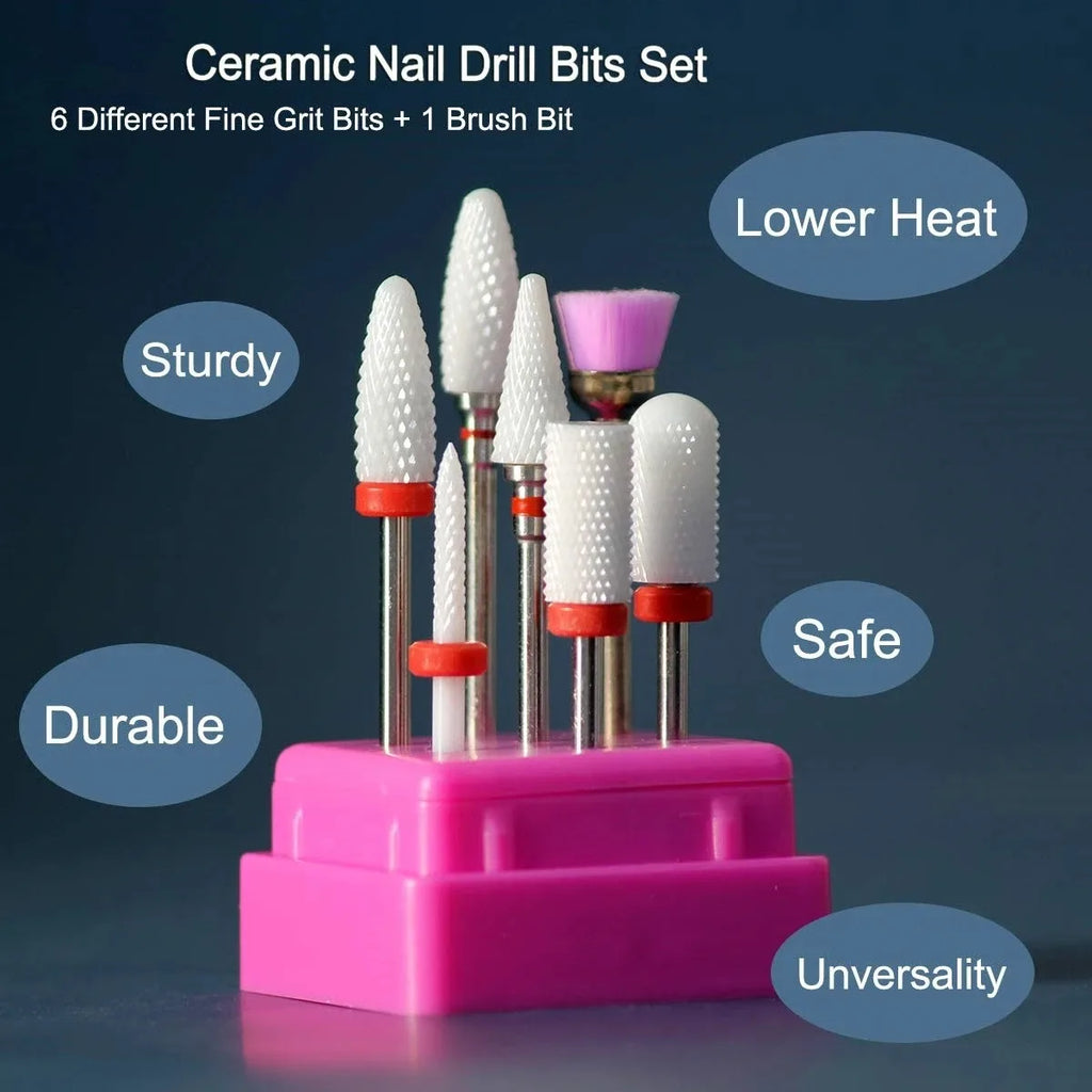 7-Pc Ceramic Nail Drill Bits Set | Gel Removal Manicure Kit Ceramic Nail Drill Bits QXL