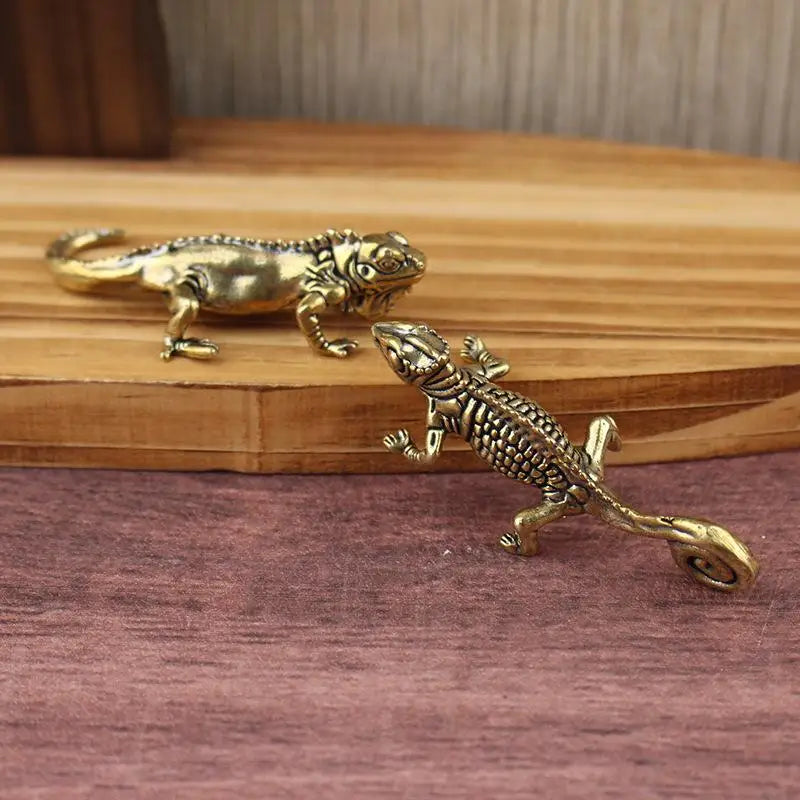 Antique Brass Gecko Figurine | Lucky Lizard Home Decor Ornament Decorative Figurine QXL