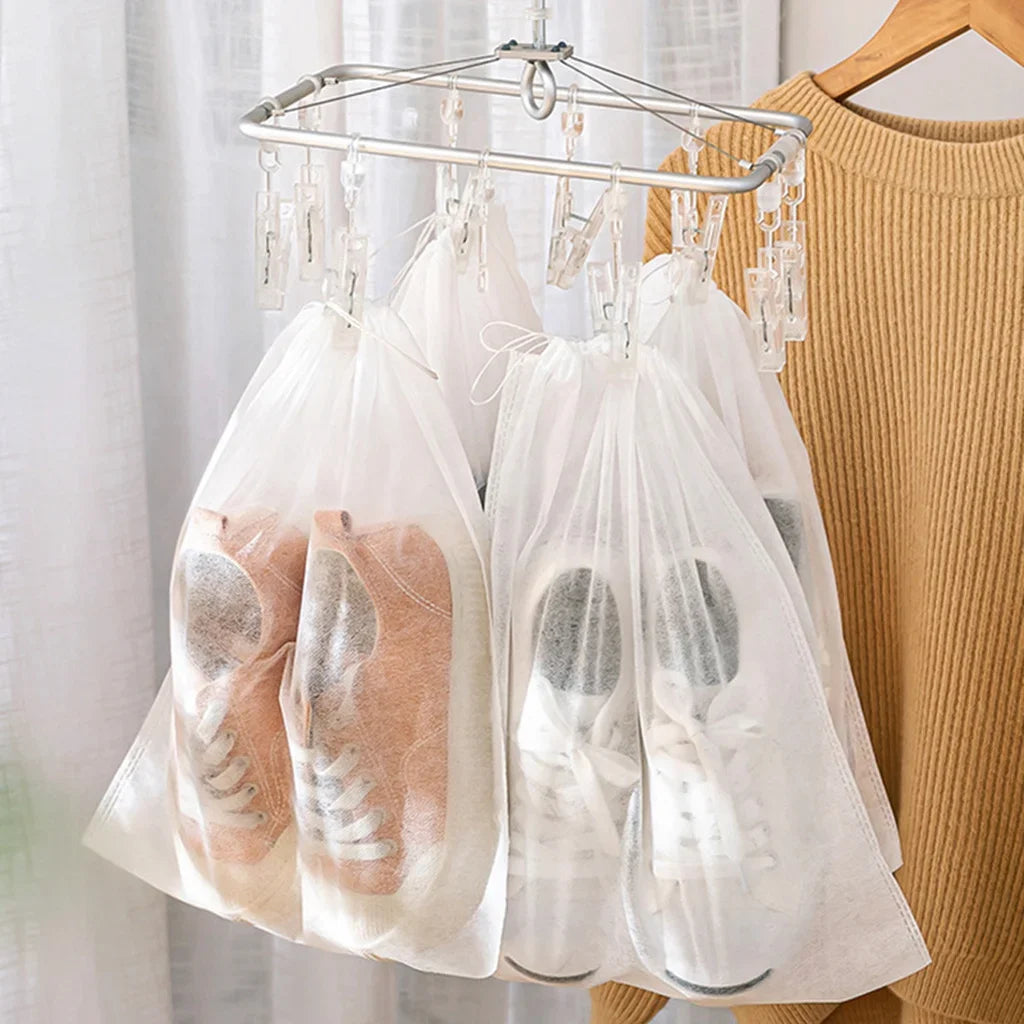 10-Pack Hanging Shoe Storage Bags | Non-Woven Drawstring Organizer Hanging Shoe Storage Bag QXL