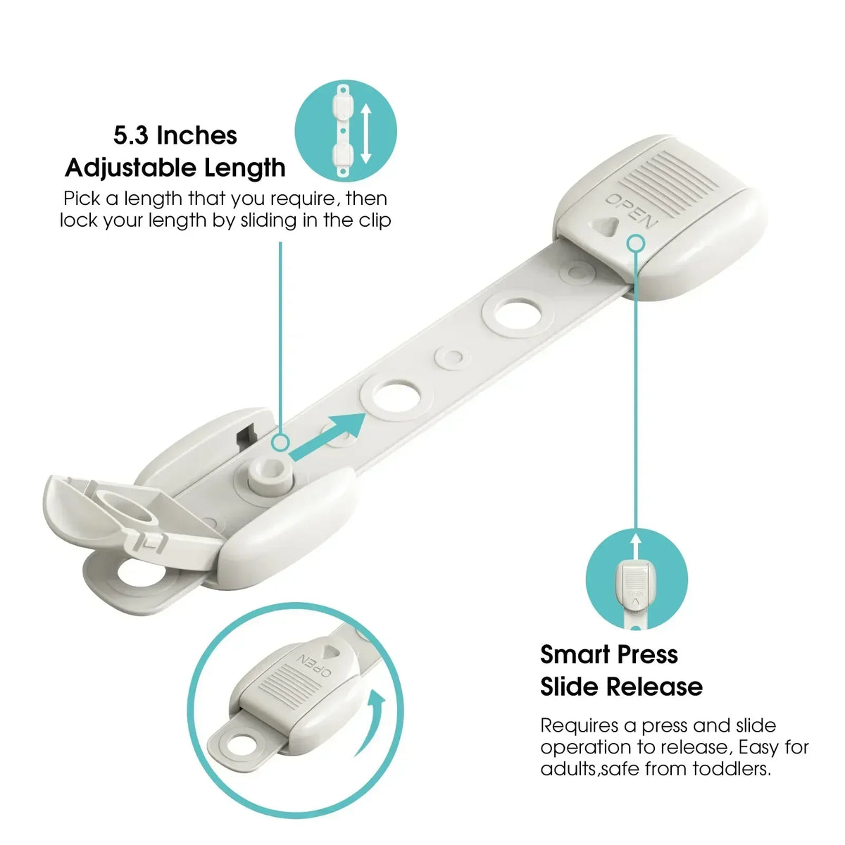 5-Pack Adjustable Baby Safety Locks for Cabinets & Drawers Baby Cabinet Locks QXL