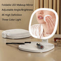 LED Foldable Makeup Mirror | 3-Color Touch Screen Vanity LED Vanity Mirror QXL No Light Pink