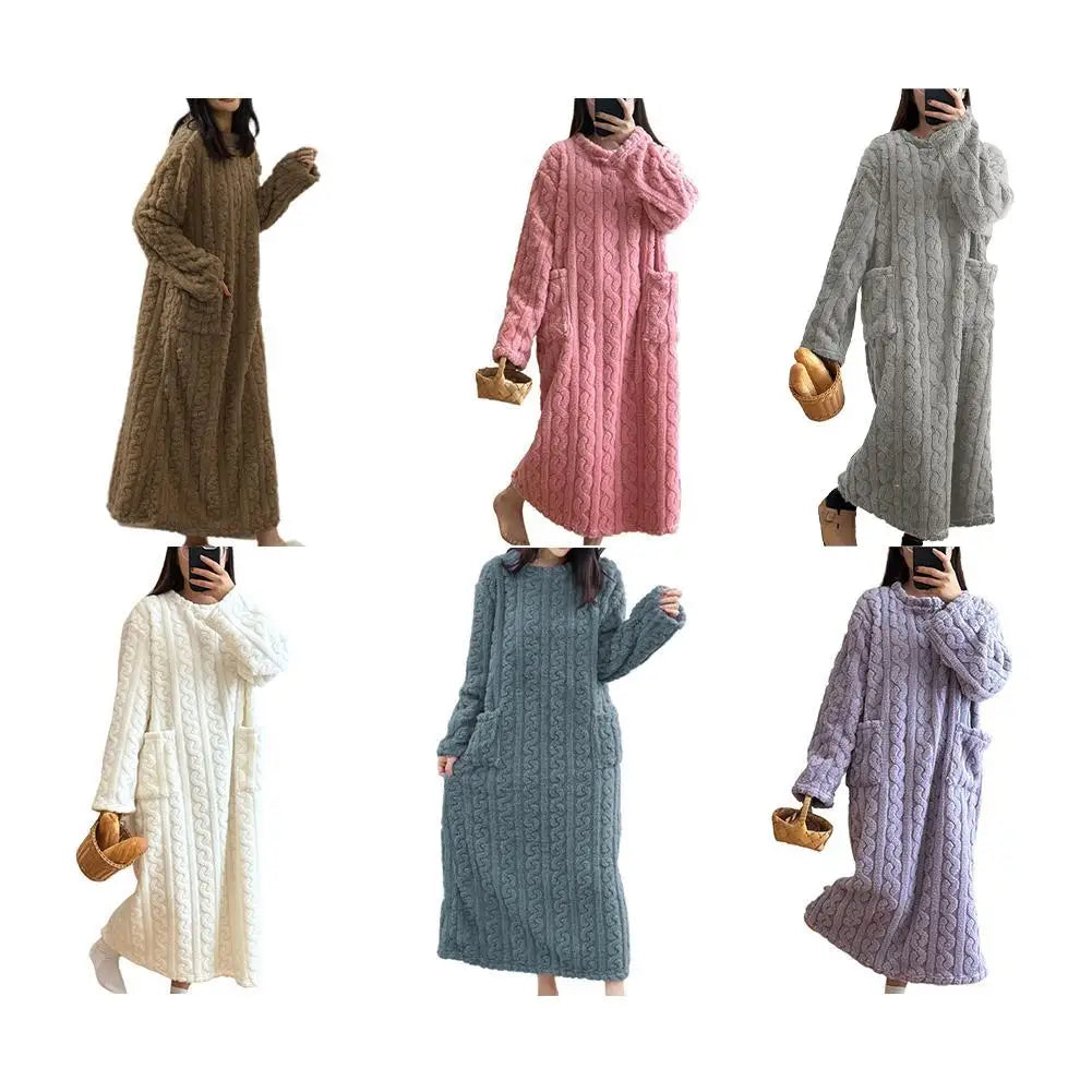 Women's Coral Fleece Nightgown | Long Sleeve Flannel Sleepwear Fleece Nightgown QXL