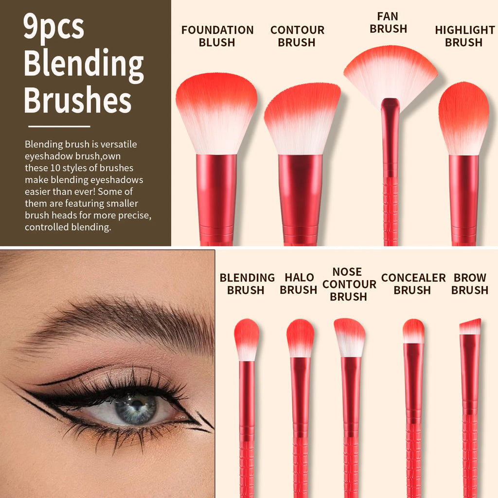 Ronshadow 9-Pc Makeup Brush Set | Crocodile Texture Handle Makeup Brush Set QXL