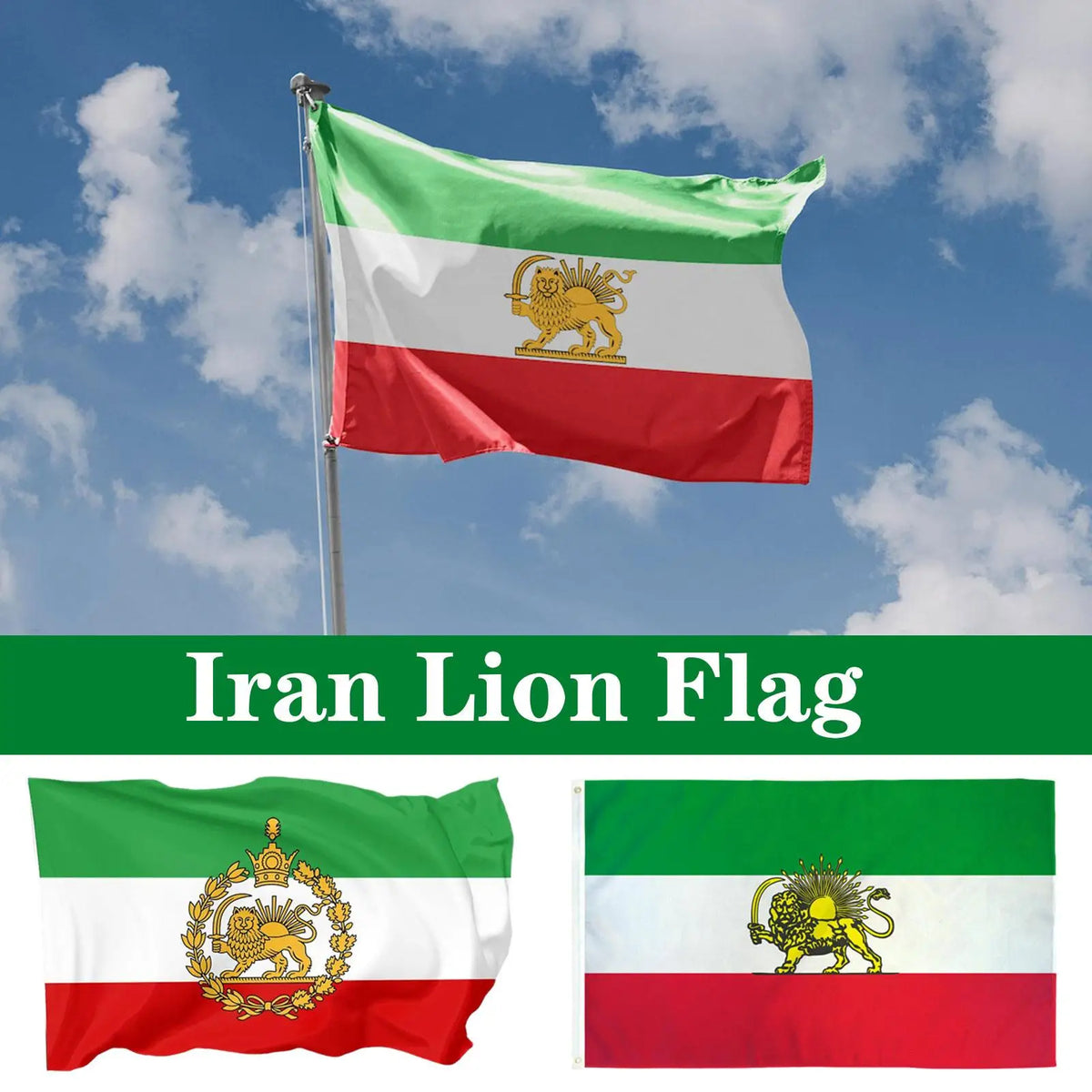 3x5 FT Iran Lion & Sun Historic Flag | Double-Printed Polyester Decorative Flag QXL