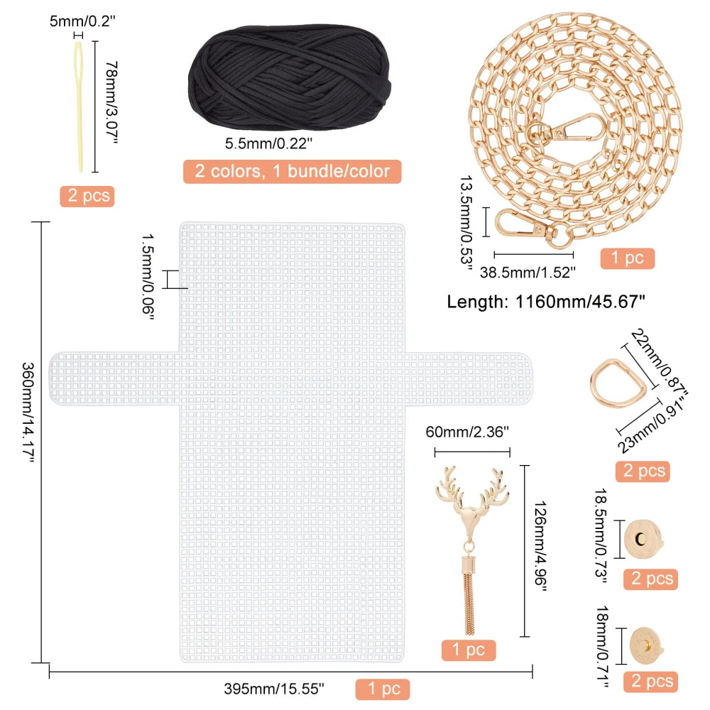 DIY Crochet Bag Kit – Mesh Canvas, Ribbon & Knitting Needles DIY Bag Craft Kit QXL AECH04-01838