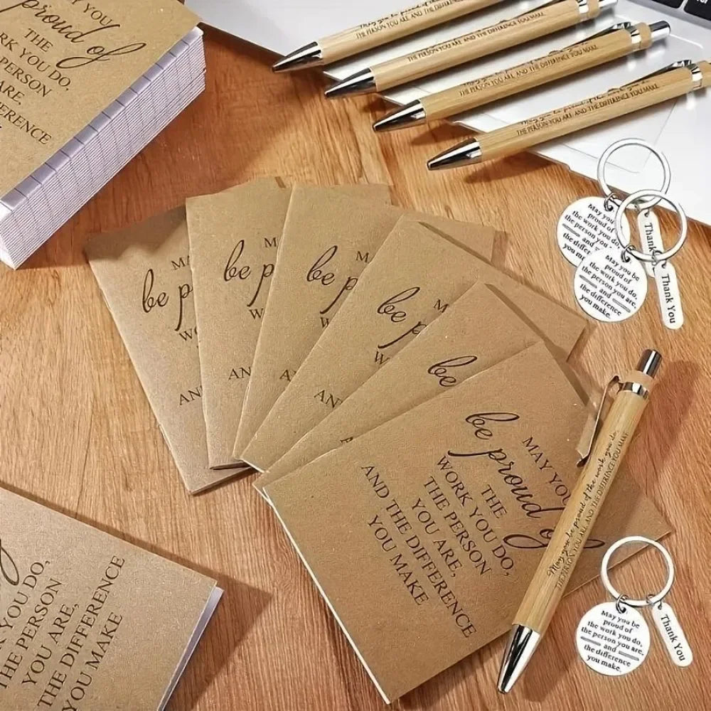 6-Set Teacher Appreciation Gift | Journals, Bamboo Pens & Keychains Appreciation Gift Set QXL