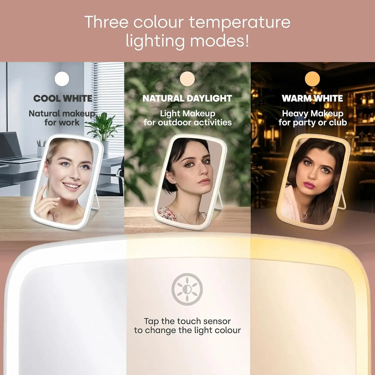 LED Makeup Mirror with Stand | 3-Colour Lights & Foldable LED Makeup Mirror QXL