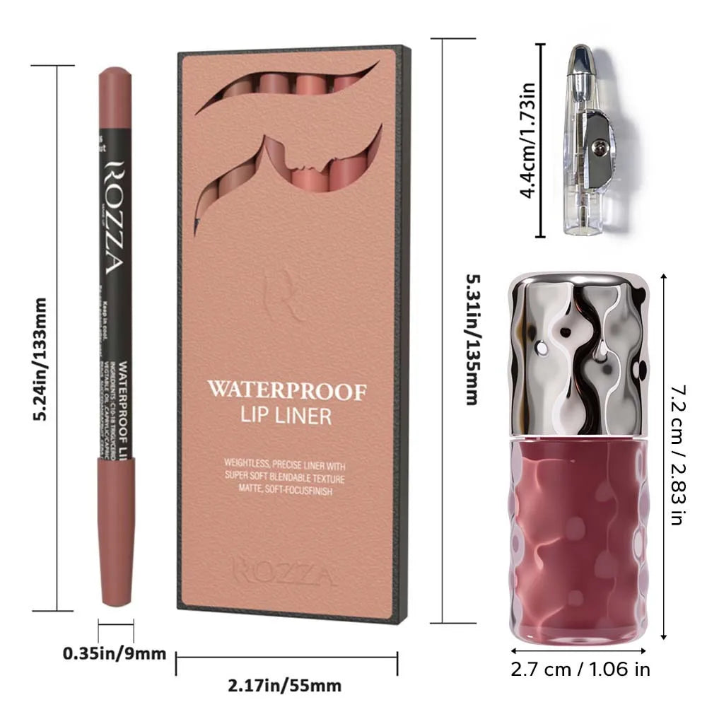 8-Piece Lip Kit: 6 Blendable Lip Liners, Gloss & Sharpener Lip Makeup Set QXL
