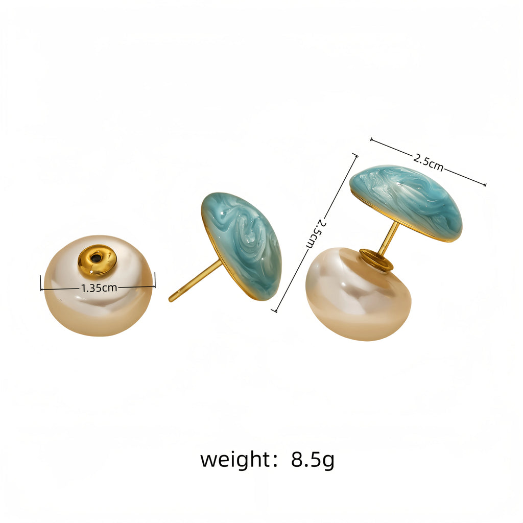 Reversible Resin Swirl Stud Earrings | Oval Water Drop Women Resin Stud Earrings QXL