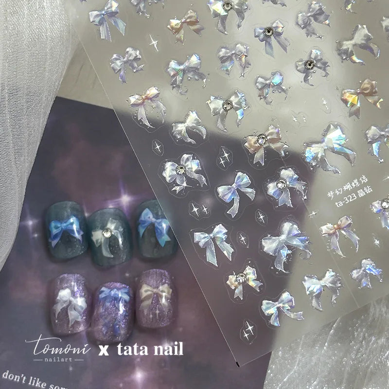 5D Aurora Bow Nail Art Stickers | Kawaii Ribbon Decals Nail Art Stickers QXL
