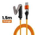 2-in-1 USB-C 240W Fast Charging Cable with Foldable Phone Stand Fast Charging Cable QXL Orange 1.5m