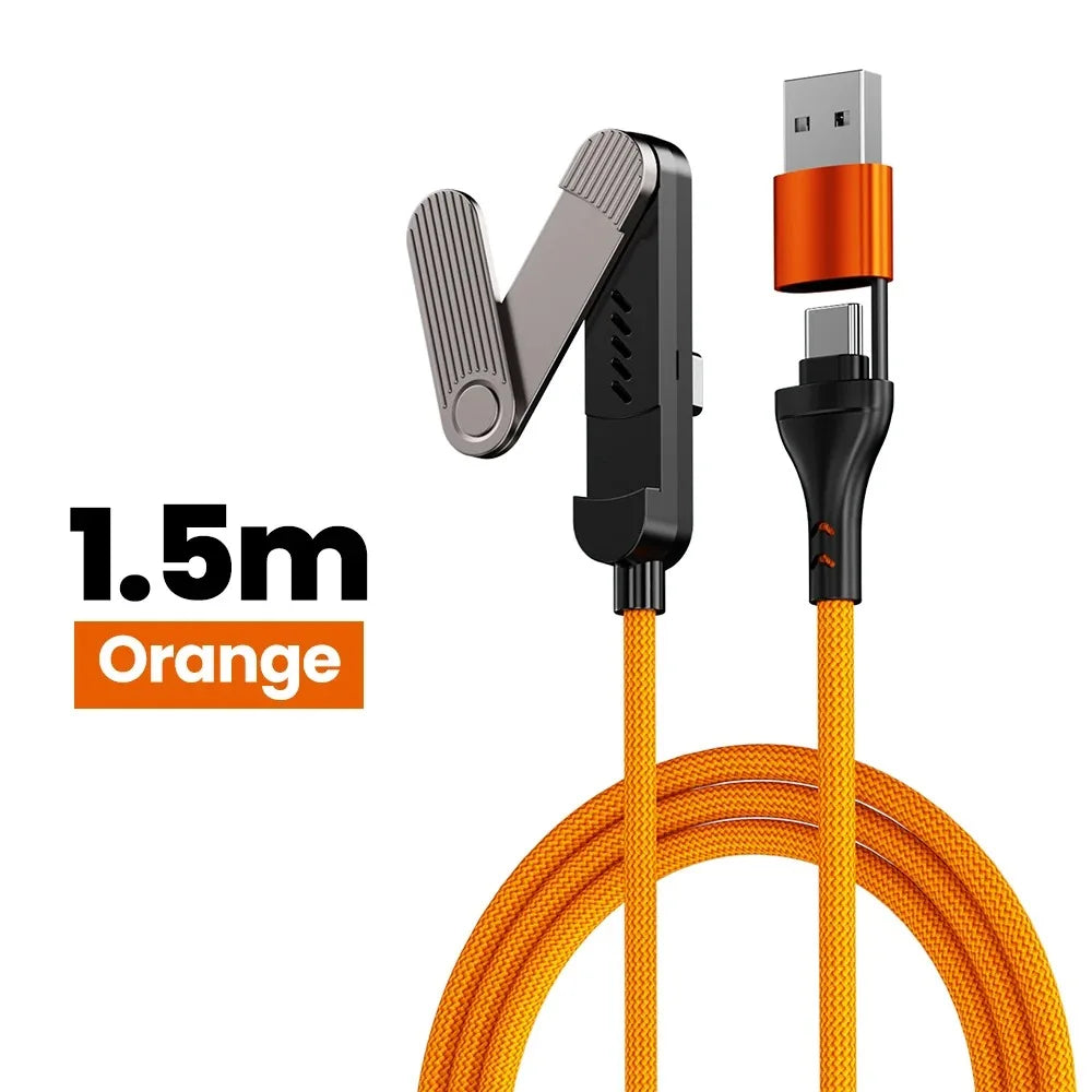 2-in-1 USB-C 240W Fast Charging Cable with Foldable Phone Stand Fast Charging Cable QXL Orange 1.5m