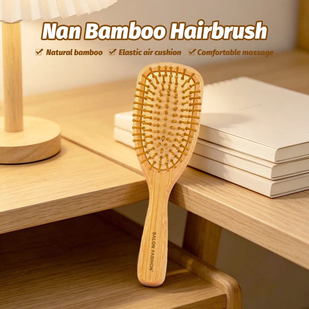 Mini Bamboo Air Cushion Hairbrush | Detangling Scalp Massage Bamboo Hair Brush QXL
