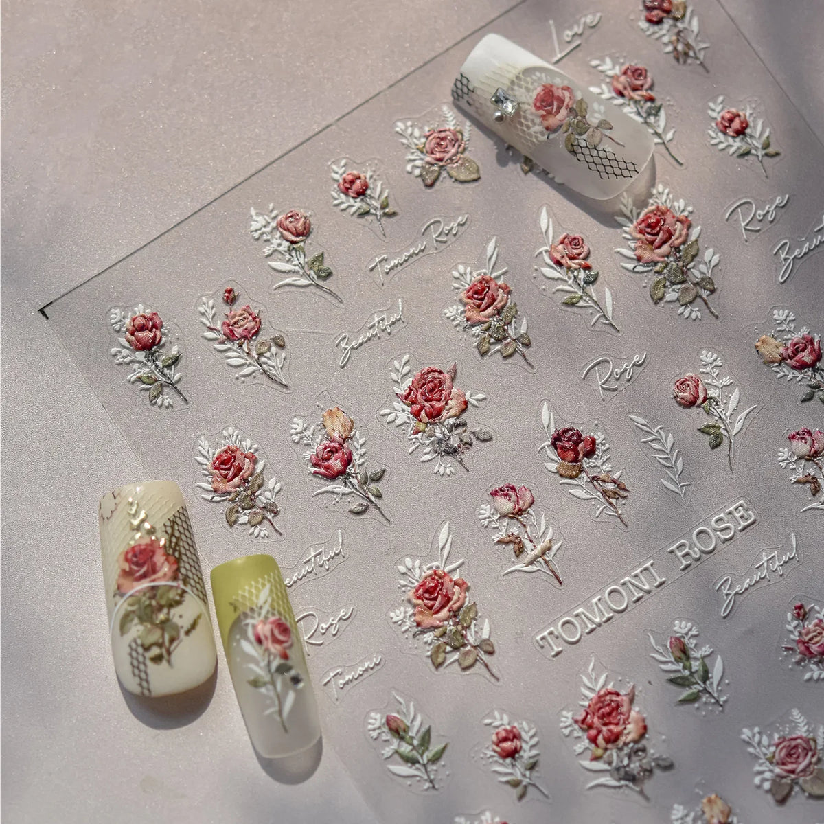 5D Nail Art Stickers – Retro Rose & Gold Geometric Decals