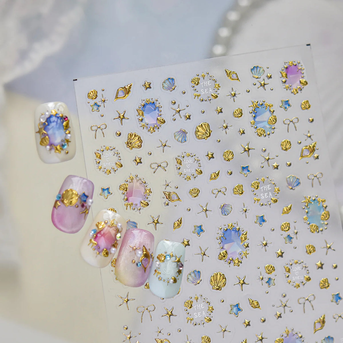 5D Iridescent Nail Stickers – Ocean Shell Starfish Decals Nail Art Stickers QXL
