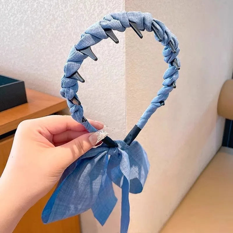 Blue Denim Ribbon Hair Hoop Headband | Korean Style Fashion Headband QXL