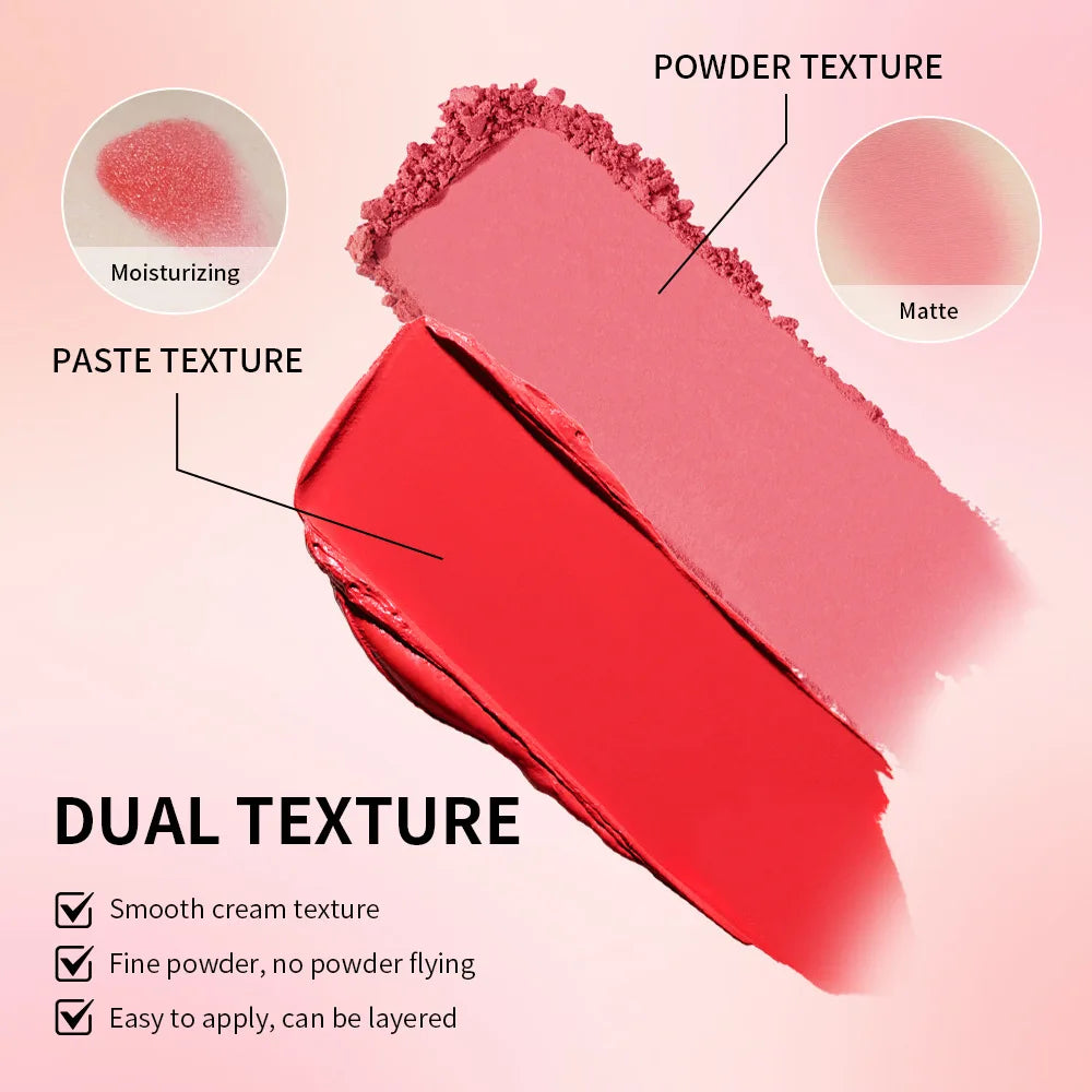 2-in-1 Cream & Powder Blush | Matte, 5 Shades, Waterproof Cream Powder Blush QXL