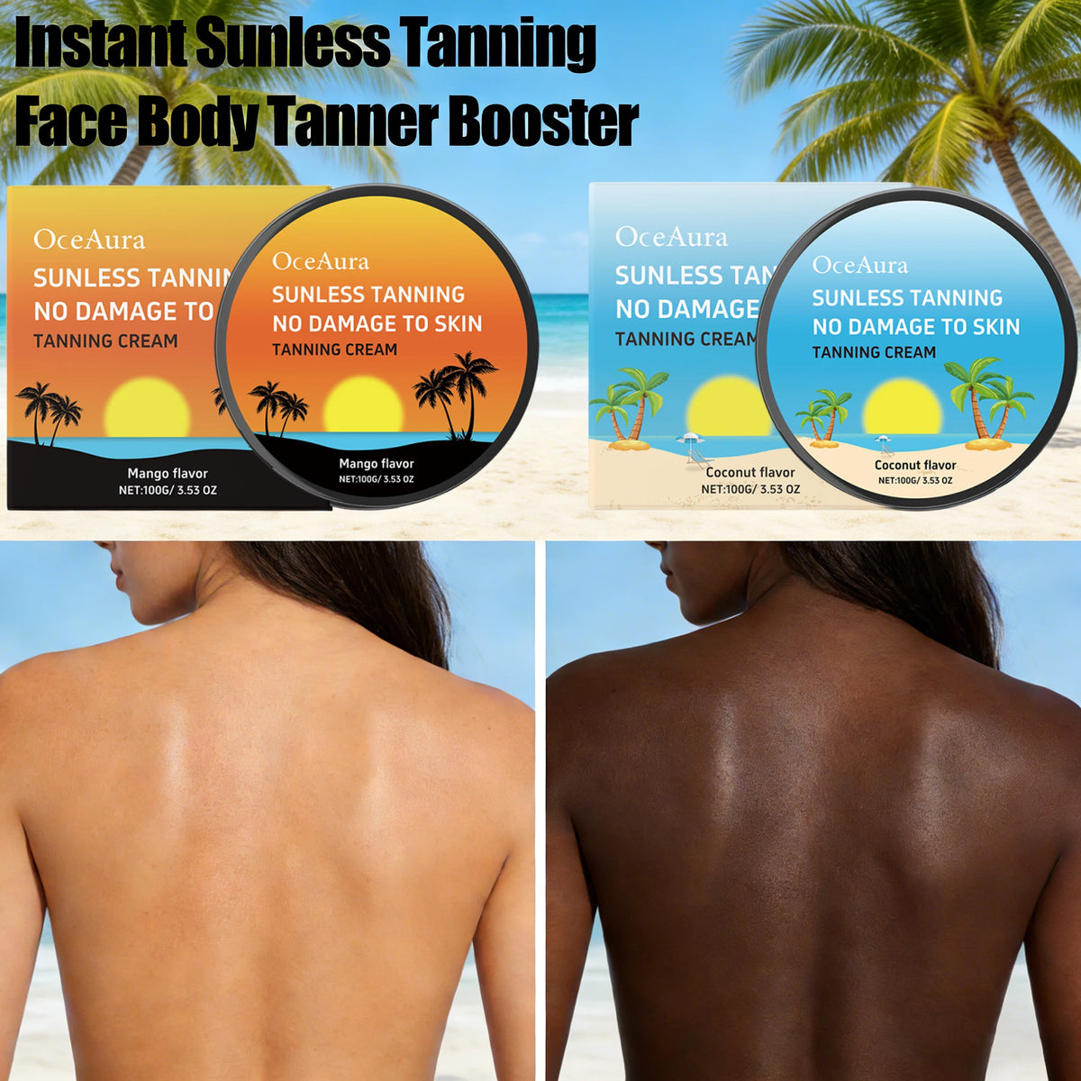 OceAura Coconut Mango Self Tanner Body Lotion | Gradual Bronzer Self Tanning Lotion QXL