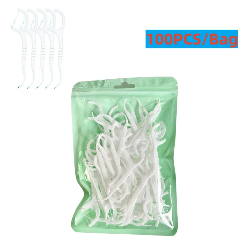 100-Pack Ultra-Fine Bow-Shaped Dental Floss Picks | Durable Dental Floss Picks QXL 195-white-100PCS