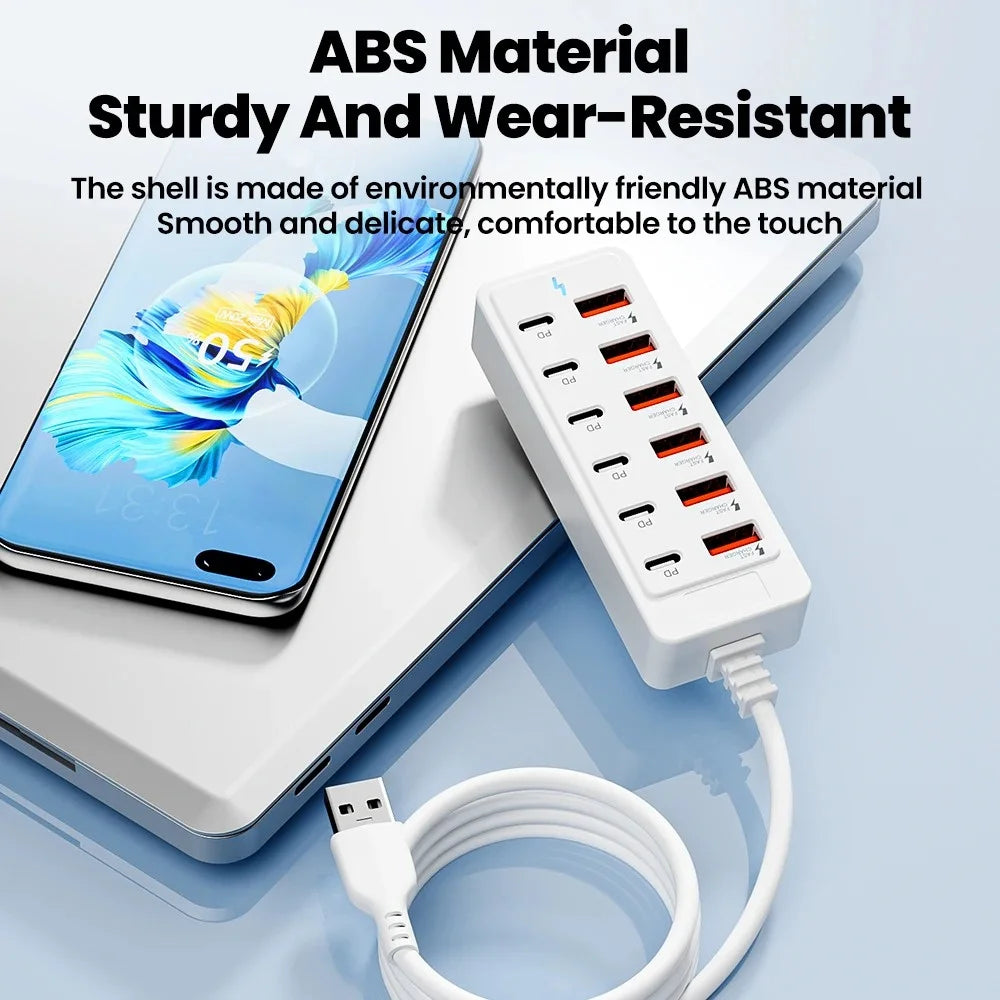 6-Port USB Car Charger | USB-C & USB-A Fast Charging Hub Car USB Charger QXL