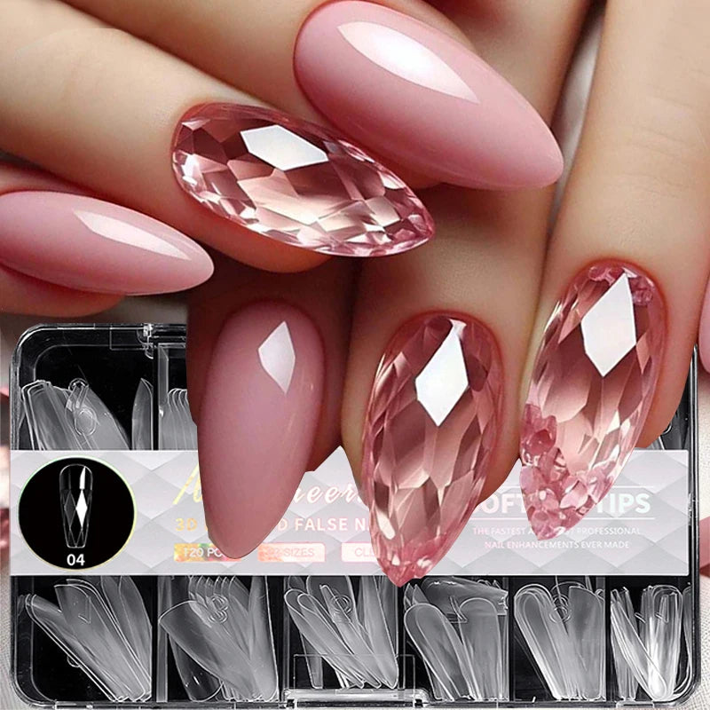 120-Pc Transparent Almond Press On Nails | Full Cover Ballet Tips Press On Nail Tips QXL