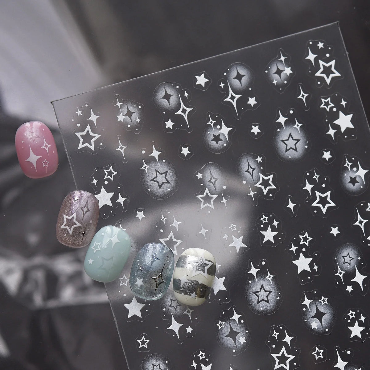 5D Y2K Holographic Star Burst Nail Art Stickers – Self-Adhesive Nail Art Stickers QXL