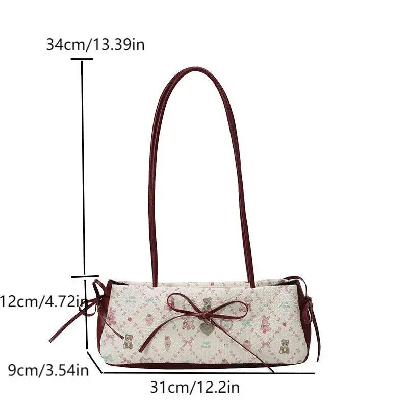 Sweet Bow Cartoon Print Shoulder Bag | Large Capacity Tote Shoulder Tote Bag QXL
