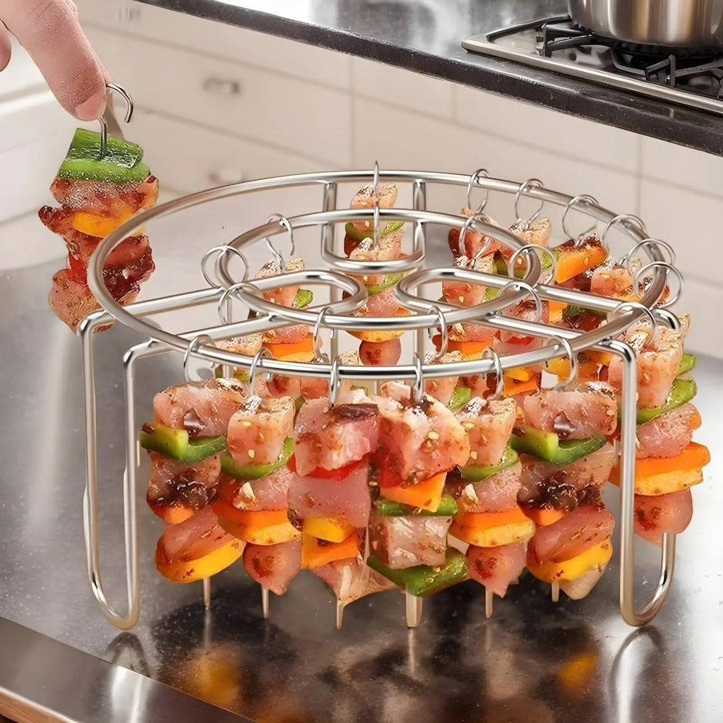 Air Fryer Round Skewer Rack + 24 Stainless Steel Skewers Air Fryer Grill Rack QXL