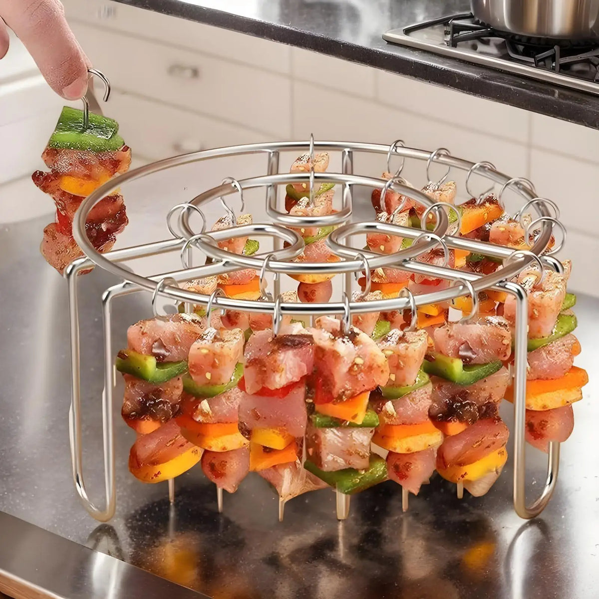 Air Fryer Round Skewer Rack + 24 Stainless Steel Skewers Air Fryer Grill Rack QXL
