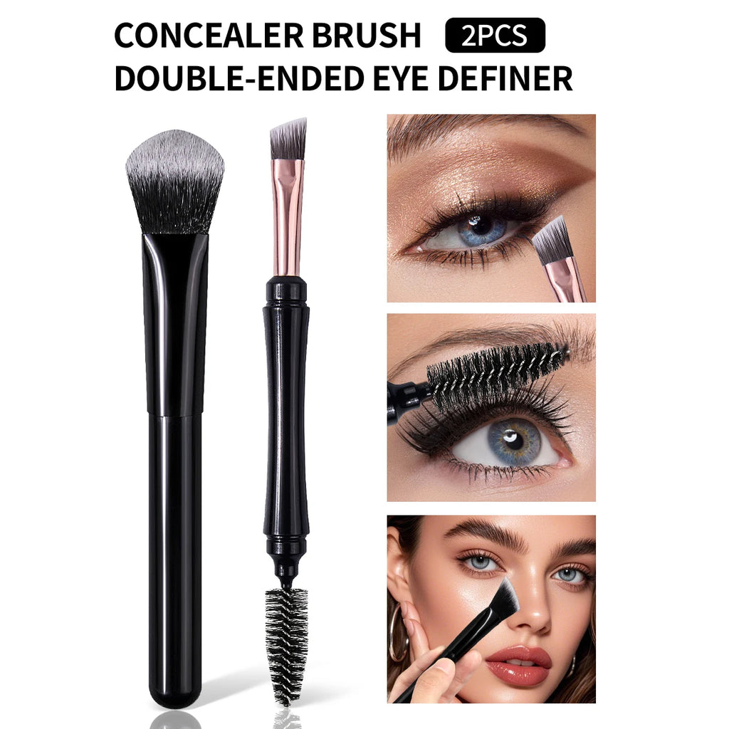 KOSSHOW 2-Pc Concealer, Eyeliner & Lash Brush Set Makeup Brush Set QXL black