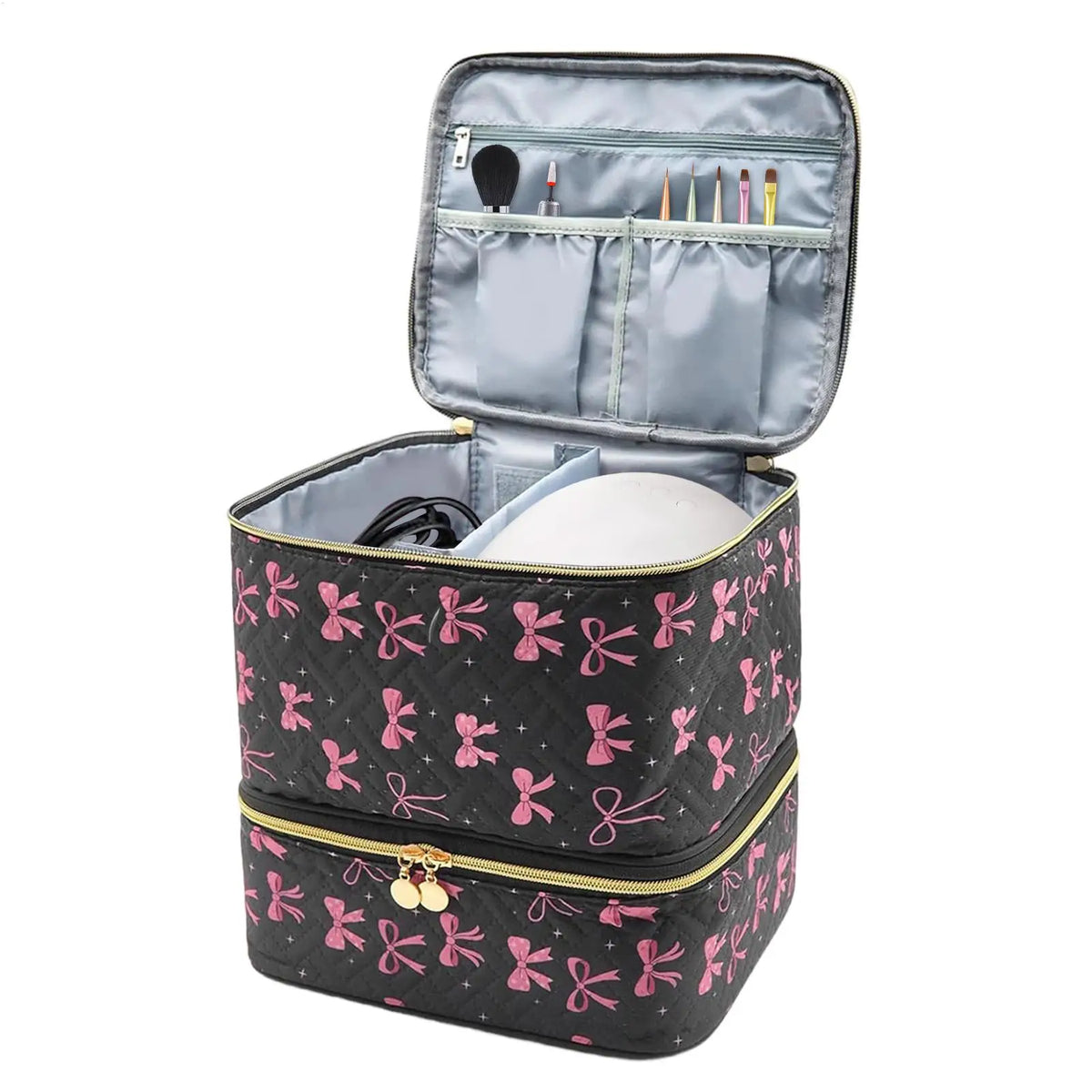 Nail Organizer Case Black Bow | Multi-Compartment Makeup Bag Nail Organizer Case QXL