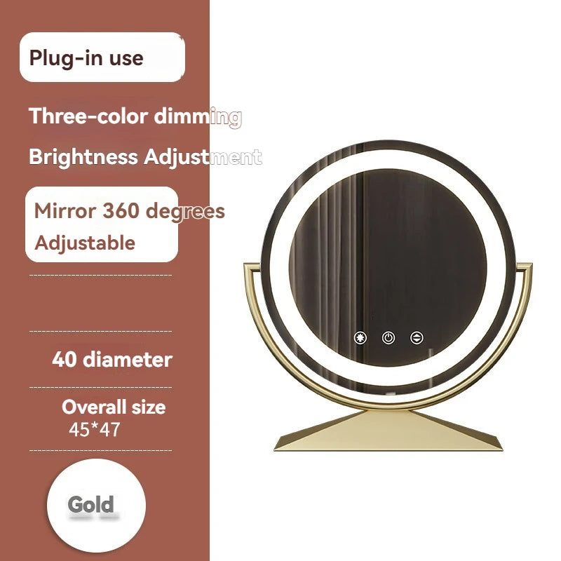 LED Lighted Round Makeup Mirror | Desktop Vanity Mirror Lighted Vanity Mirror QXL gold W40