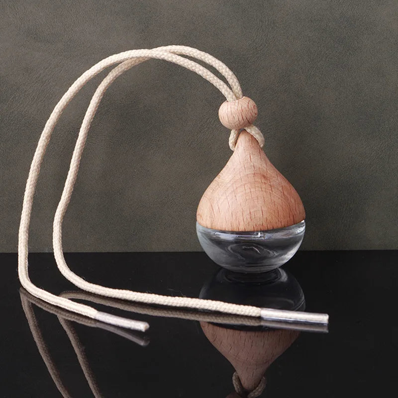 7ml Glass Pendant Car Perfume Bottle with Wood Lid | Refillable Perfume Bottle QXL
