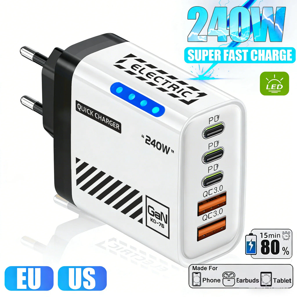240W GaN 5-in-1 USB-C Fast Charger Hub | QC3.0 PD3.0 GaN Multi-Port Charger QXL