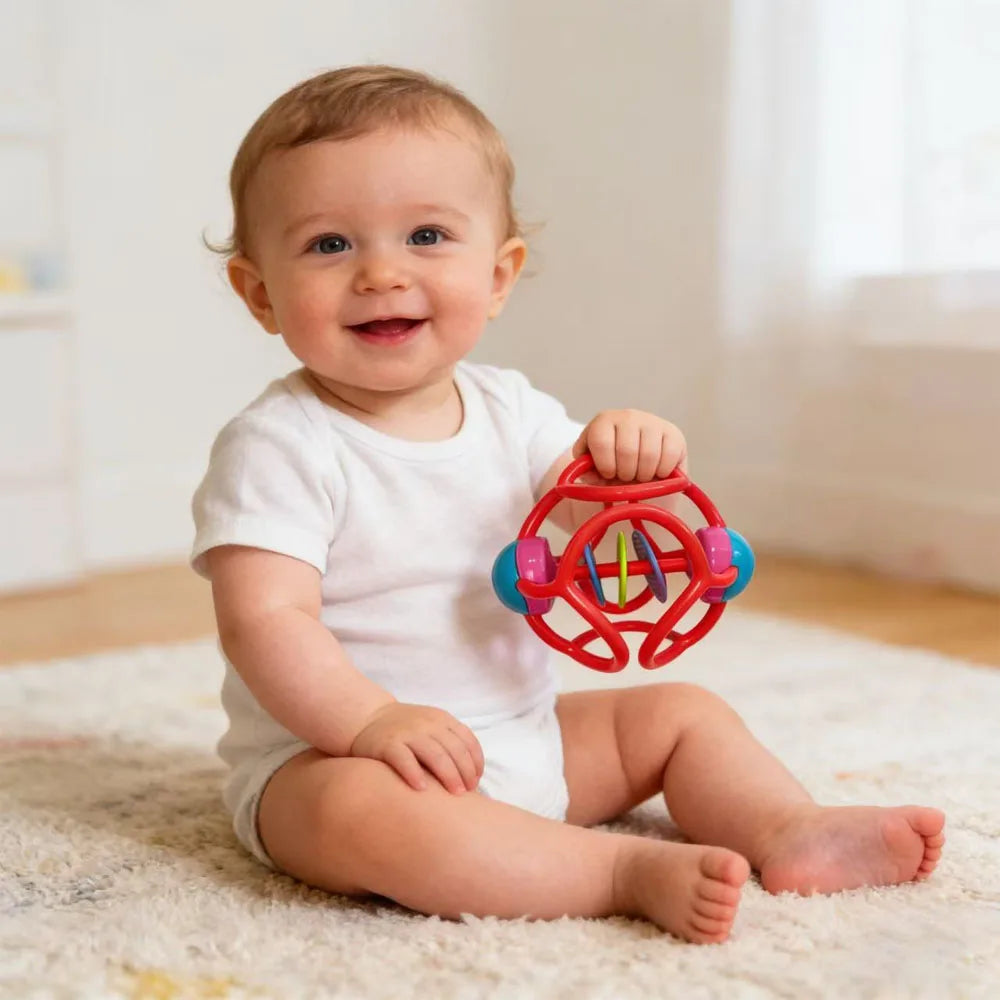 Baby Silicone Rattle Teether Ball | Newborn Sensory Toy 0–6M Baby Teether Rattle QXL